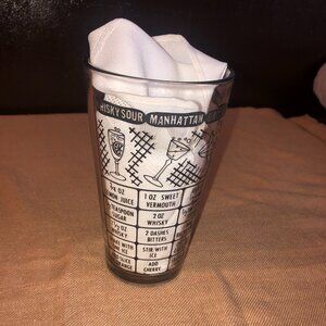 Vintage Federal Glass Mixing & Measuring Glass with Cocktail Recipes